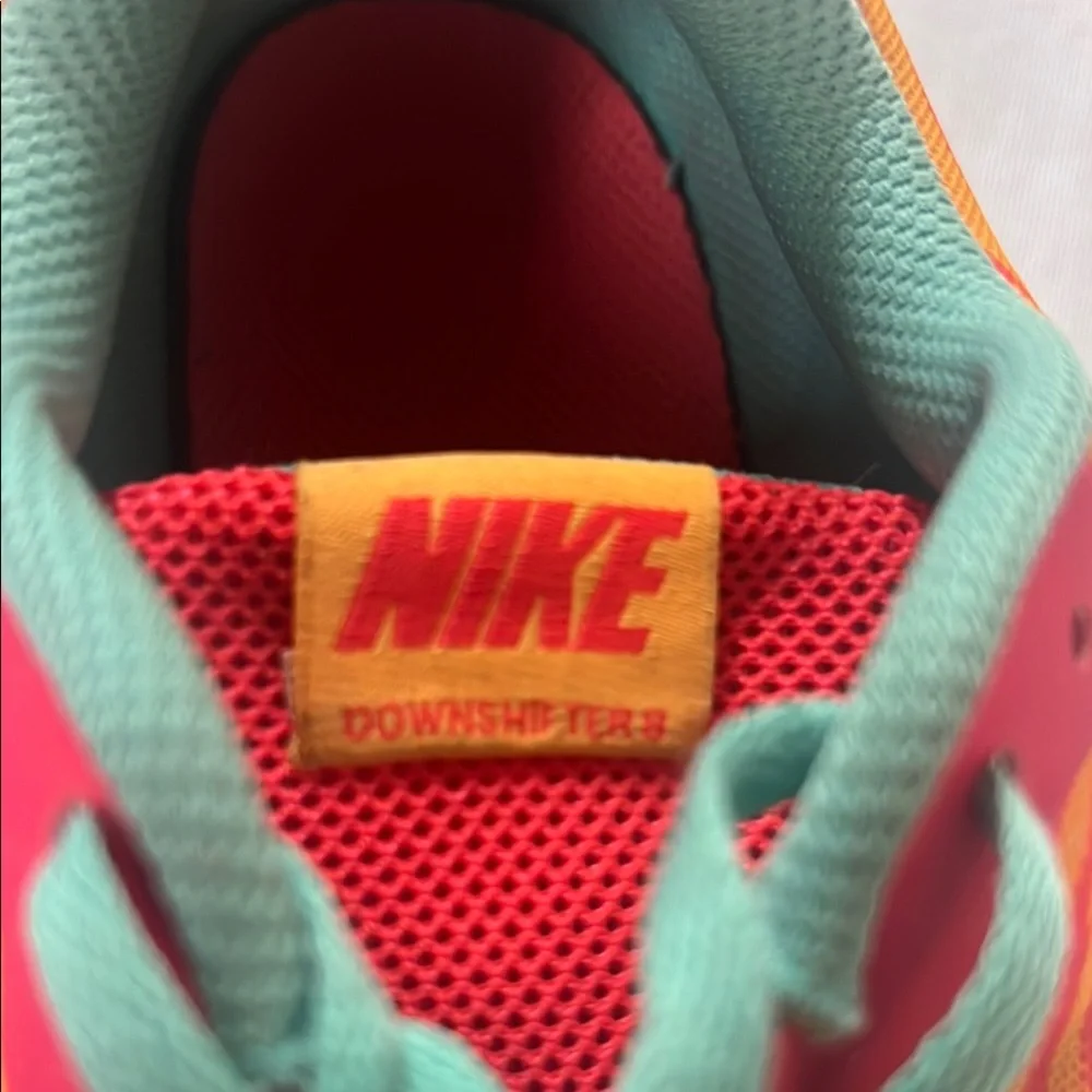 Nike Downshifter 8 Red and Orange Sneakers with Teal Laces - Picture 6 of 6